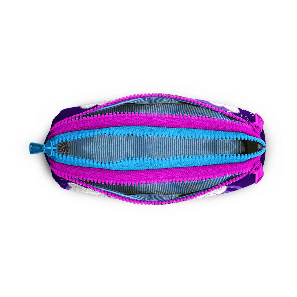 coral high Kids Purple Pink Unicorn Patterned Three Compartment Pencil Bag 22008