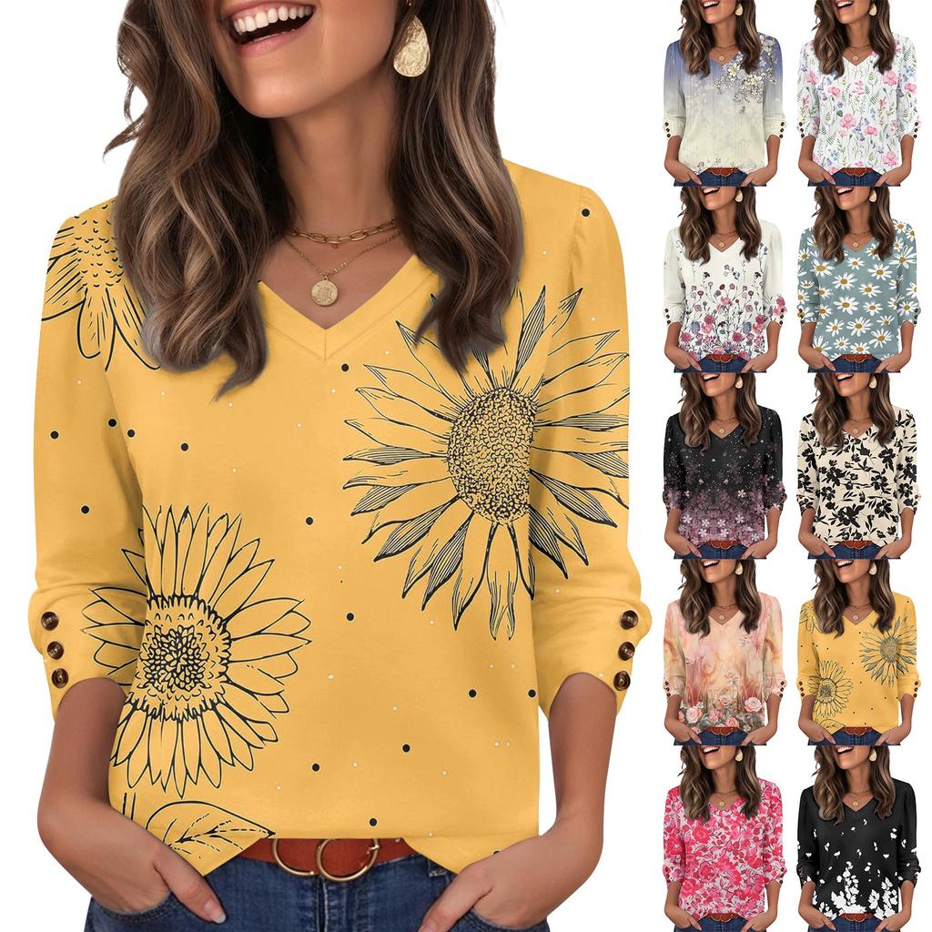 Women's Fashionable And Casual Floral V-neck Top