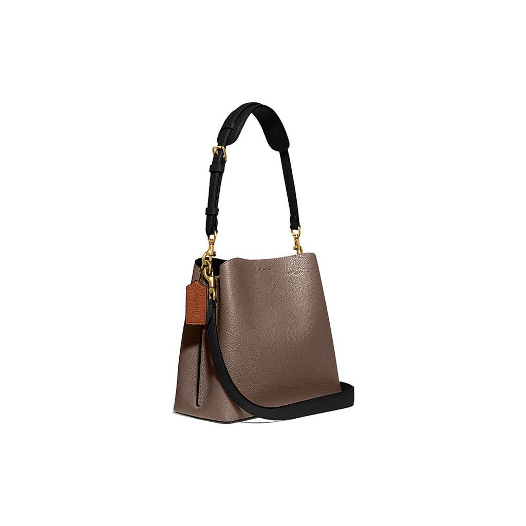 New COACH Willow Pebble Grain Leather Bucket Bag, Handbag, Shoulder Bag, Crossbody Bag Medium Size Women's Dark Lime Gray C3766-B4CBD