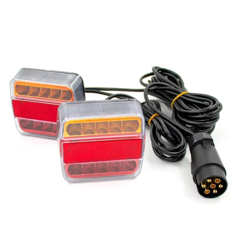 1 Set 12V Universal Rear Towing Trailer Tail Light 14 LED 7.5m+2.5m Cable 7 Pin Brake Stop Waterproof License Number Plate Lamp