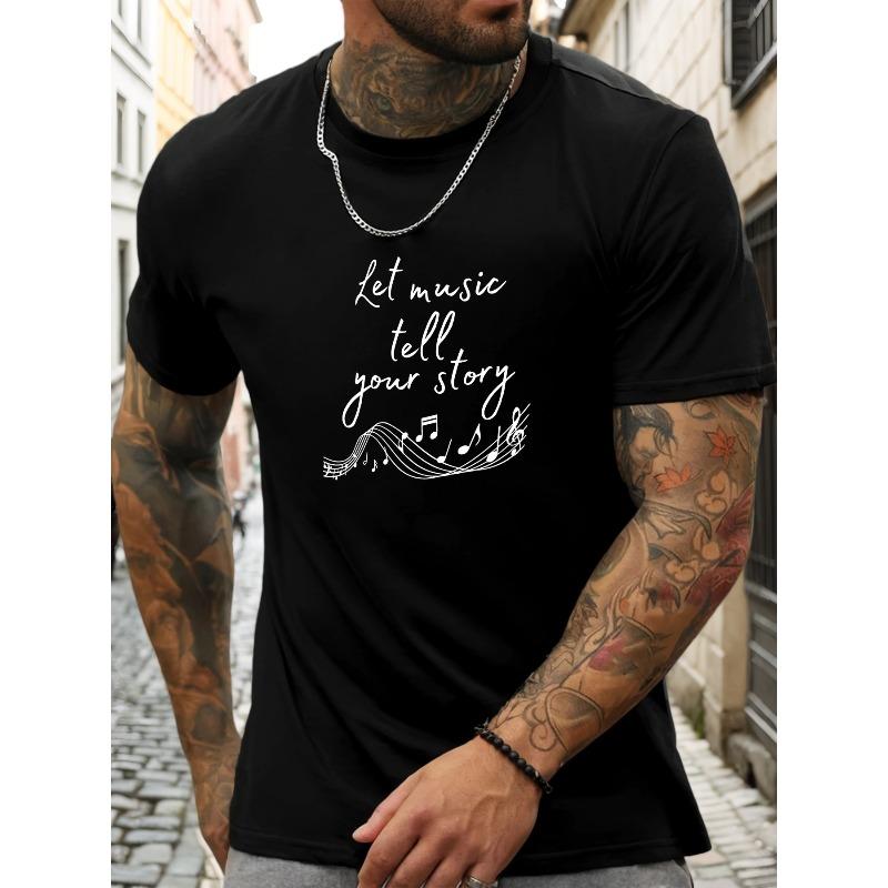 Men's "Let Music Tell Your Story" Graphic Summer Casual Crew Neck Short Sleeve T-Shirt