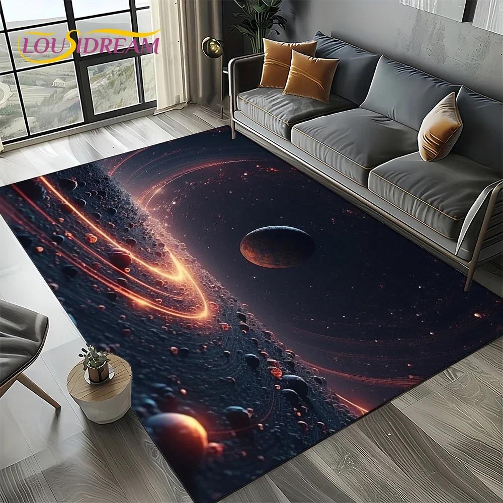 Milky Way Universe Space Stars Black Hole Galaxy Earth Carpet Rug for Living Room Bedroom Sofa Decoration,Non-slip Floor Mat