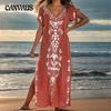 Plus Size Women's Beach Holiday Blouse Vintage Style Embroidered Long Dress
