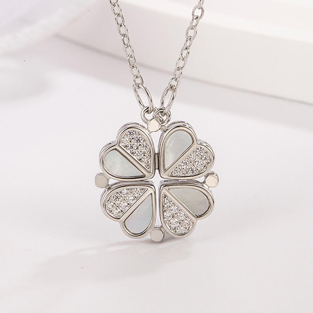 Женское ожерелье с подвеской в виде кристального четырехлистного клевера и сердца любви