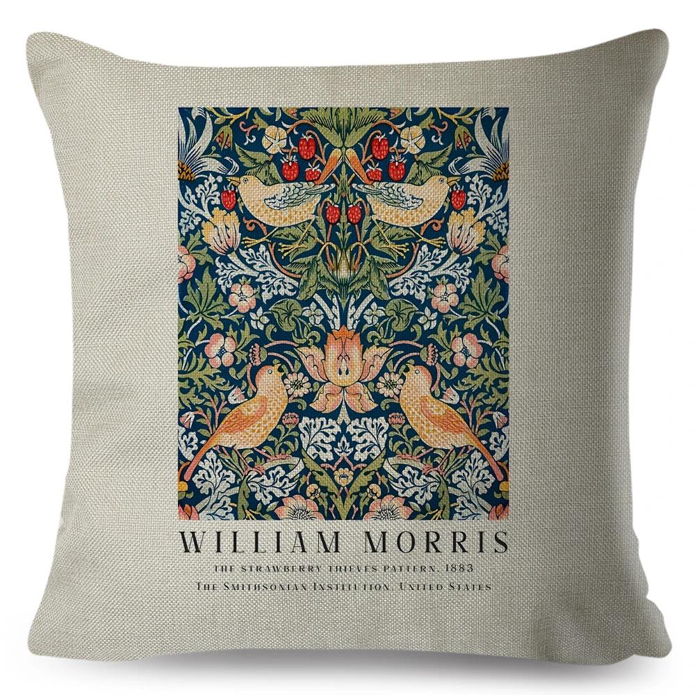 Nordic Style Cushion Cover William Morris Flower Pillowcase Linen Both Sided Decor Violets Botanical Throw Pillow Case for Sofa