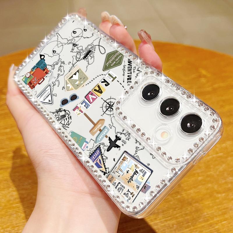 Airplane Snow Mountain Diamond Case For Samsung Galaxy A56 A55 A54 A36 A15 A16 A25 5G S25 Edge S24 Ultra S23 FE TPU Phone Cover