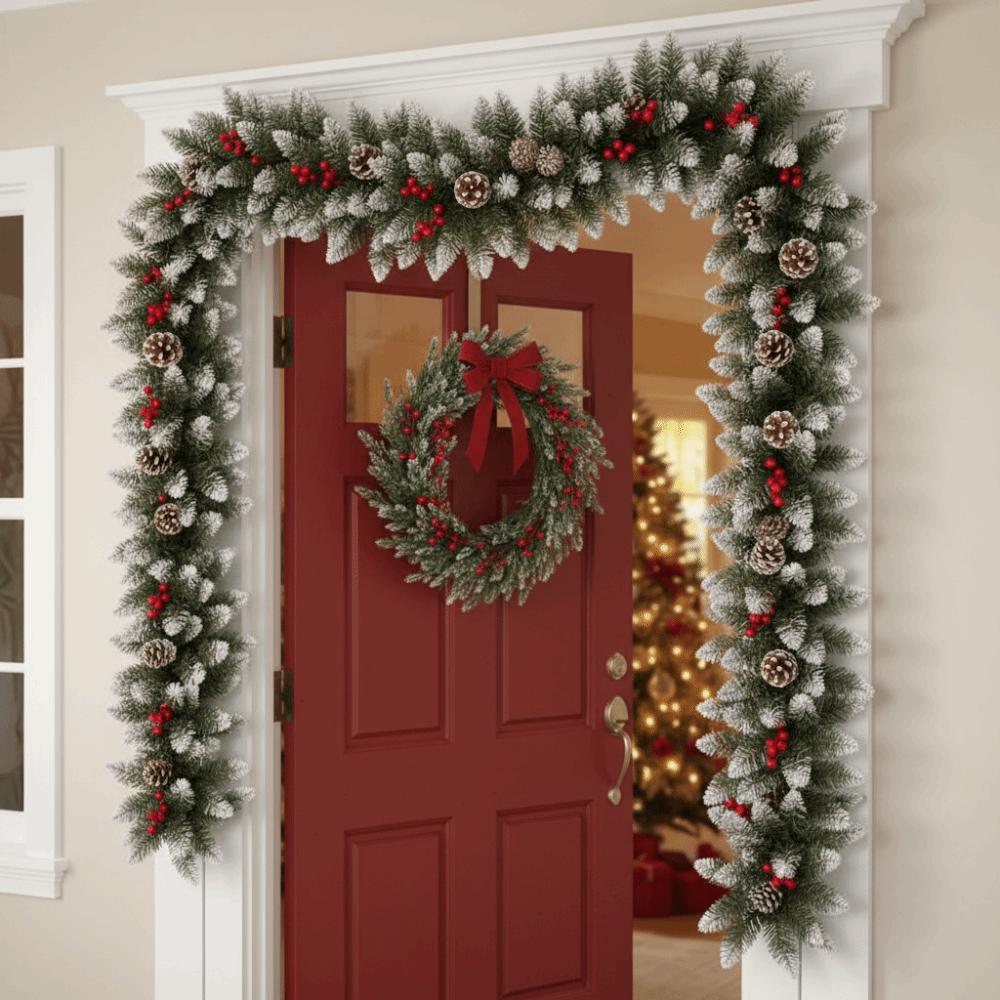 With Berry and Pine-cone Christmas Garland Simulated Artificial Rattan Stair Handrail