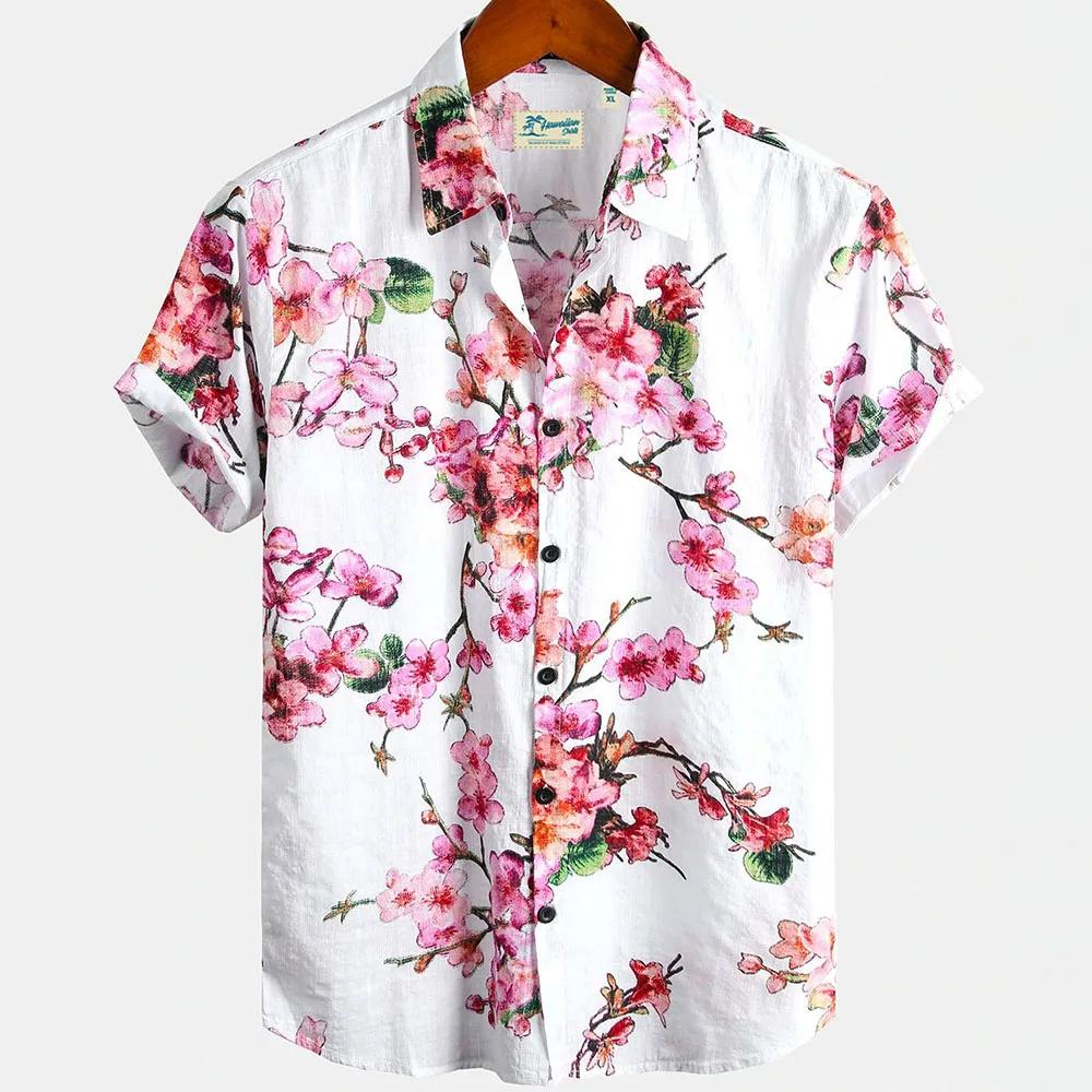 Summer Men's Floral Chinese Style Shirt Short Sleeve Hawaiian Shirts For Men Plus Size Quick Dry Tops Tee Shirt
