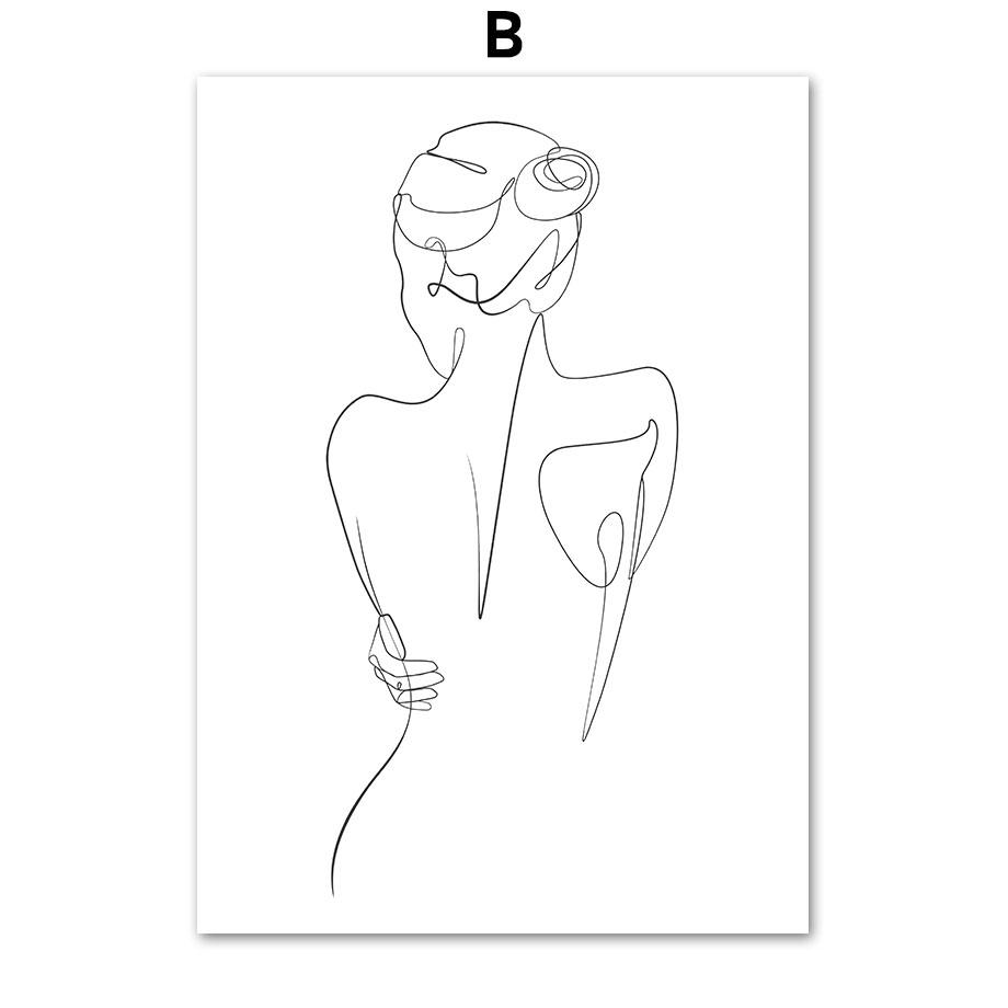 Абстрактные линии рисунка, женский цветок, минимализм, настенная живопись на холсте, постеры на скандинавскую тему и принты, картинки для декора гостиной