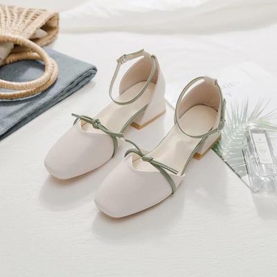 Лето 2024 г. Закрытая обувь со стразами Женская обувь Офисные рабочие сандалии для женщин на среднем каблуке Diamond Square Азиатский размер