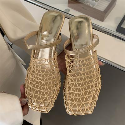 Модная Роскошная Женская Обувь 2025 Лето Туфли-шлепанцы на высоком каблуке Сандалии для женщин Вечерняя обувь Модный Странный Стиль Квадратный Носок Туфли с Мелким Вырезом