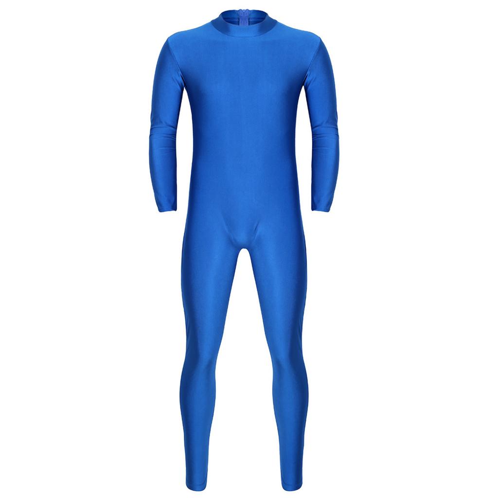 Mens One Piece Bodysuit Turtleneck Spandex Long Sleeve Unitard Leotard Dancewear