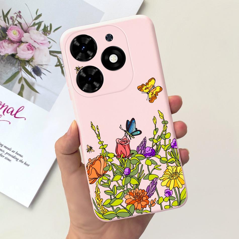 Чехол для Tecno Spark Go 2024 Милый Цветочный Узор Сердечки Конфетный Цвет Мягкий Силикон Тонкая Задняя Крышка Телефона Для Spark Go (2024) BG6