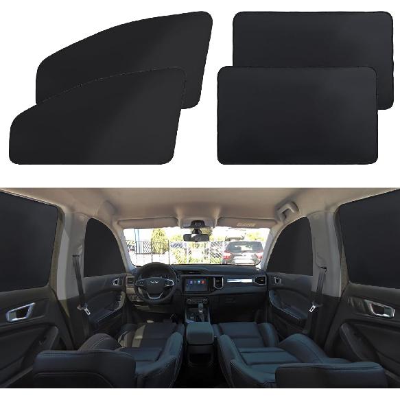 XCBYT Car Window Shades - 4 Pcs Car Privacy Curta - 100% Block Light Car Window Covers - Magnetic Side Window Sun Shade Keeps Cooler For