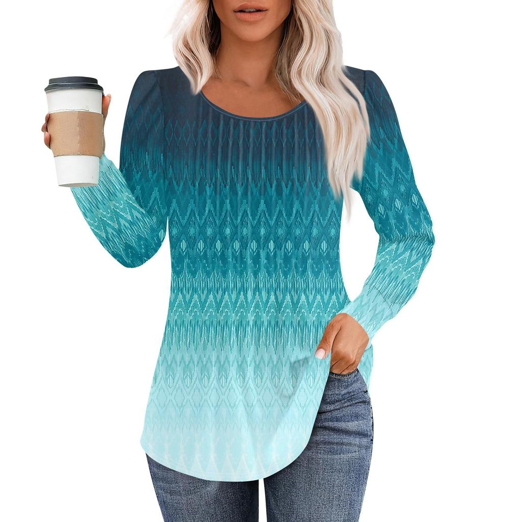 Рубашки с длинным рукавом для женщин, топы, нарядные повседневные блузки, плиссированные топы-туники с круглым вырезом