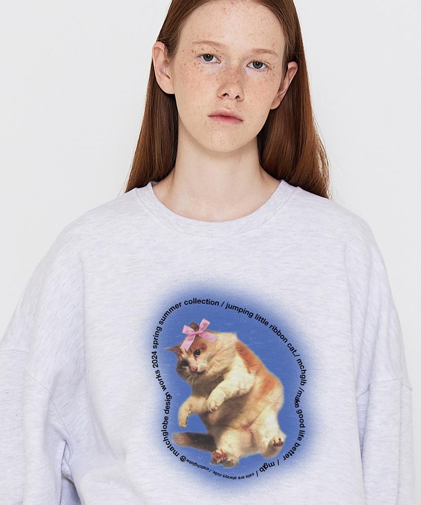 MATCHGLOBE Ribbon Kitten Sweatshirt (Light Melange)