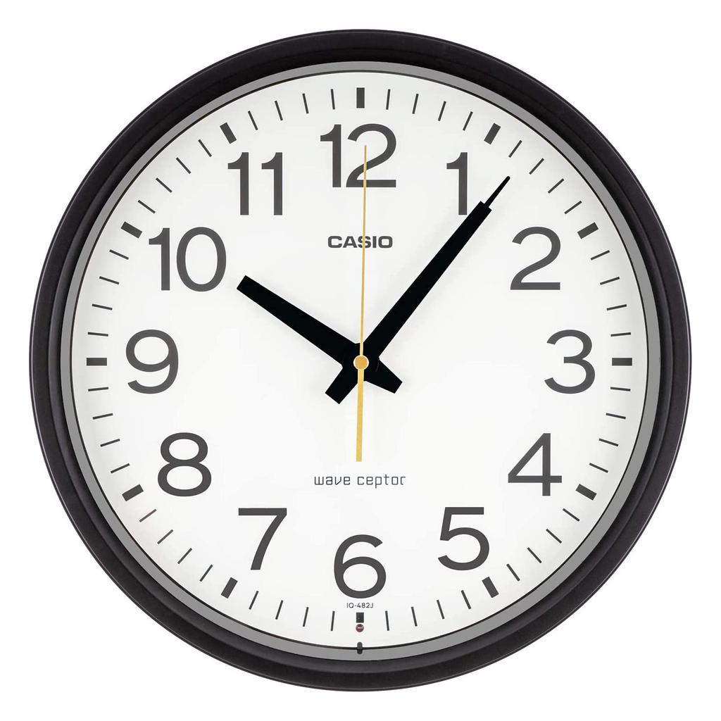 Casio Wall Clock, Radio-Controlled Clock, Black, Analog, Second Hand Stops At Night, IQ-482J-1JF