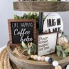 Coffee Tiered Tray Decor Set Coffee Bar Wooden Signs Farmhouse Wooden Bead Garland for Bar Tray Shelf, 6pcs