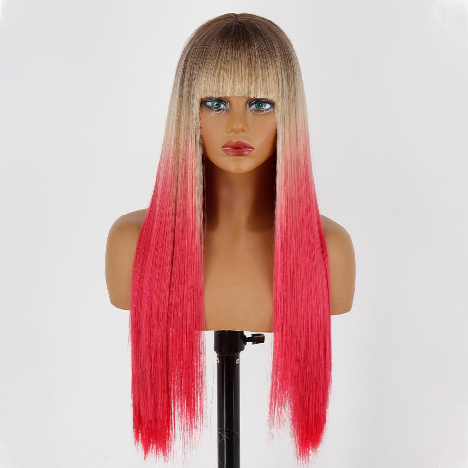 MERISIHAIR Длинный прямой оранжевый парик с челкой, синтетический термостойкий парик из натуральных волос для женщин для косплей-вечеринки