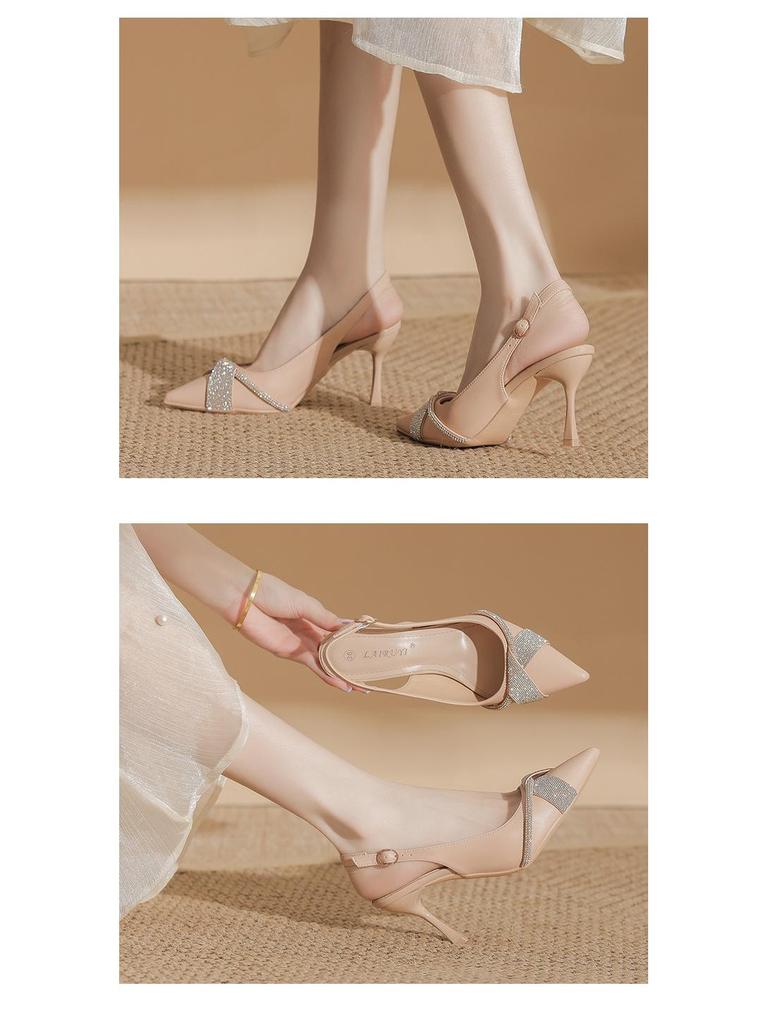 Туфли-лодочки BYZ без задника с острым носком на шпильке из микрофибры с пряжкой из страз - Универсальная обувь для работы и поездок для женщин