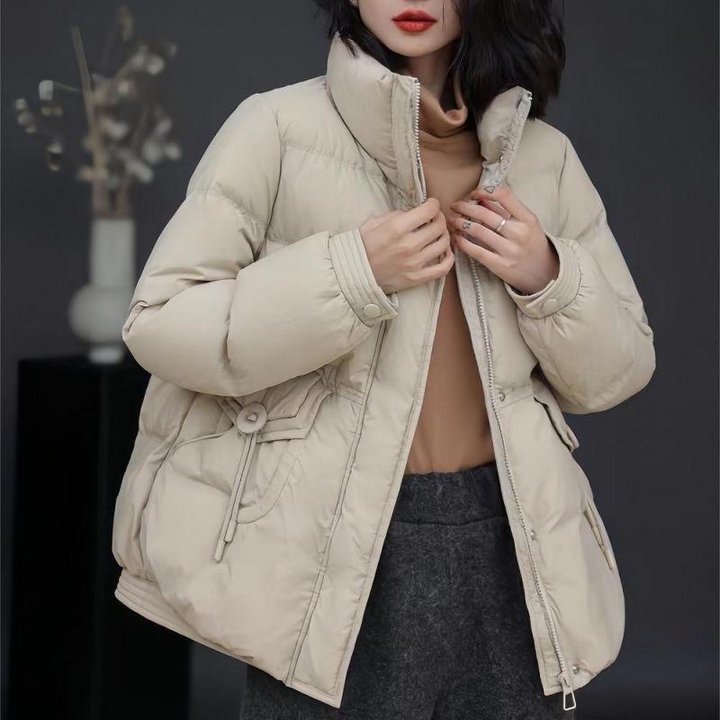 Короткий пуховик с двойным покрытием, женский, зима 2025, новый, свободный, высококлассный, в зарубежном стиле, куртка из пуха белой утки