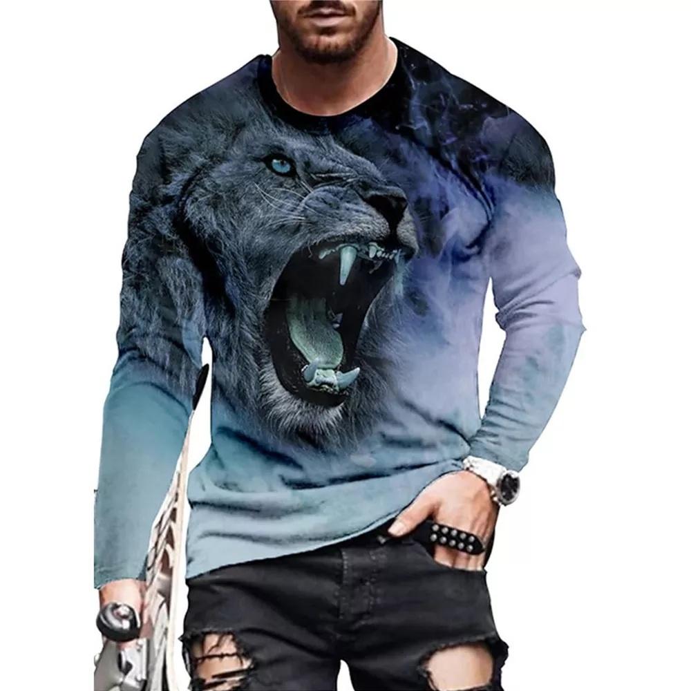 Новая мужская повседневная футболка с 3D принтом волка в Европе и Америке, уличная трендовая футболка с длинными рукавами и 3D принтом s-6x