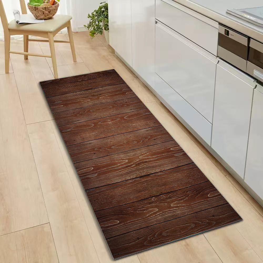 Dark Brown Wood Grain Runner Rug - Realistic Rustic Plank Floor Mat for Hallway, Entryway Farmhouse Decor