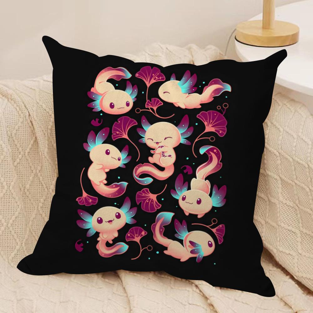 Cute Axolotl Cushion Cover Soft Plush Throw Pillow Cover DoubleSided Decorative Cushion Case Sofa Bedroom Home Decor