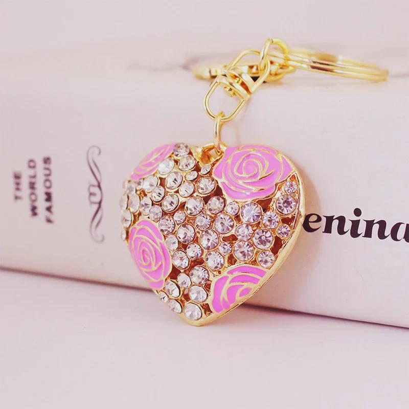 Creative Crystal Rose Alloy Heart Keychain - Women's Bag Accessory & Couple Pendant