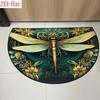 Retro Floral Dragonfly Semi-Circular Floor Mat, Anti Slip Foot Pad, Bedroom Entrance, Wear-Resistant Home Decor