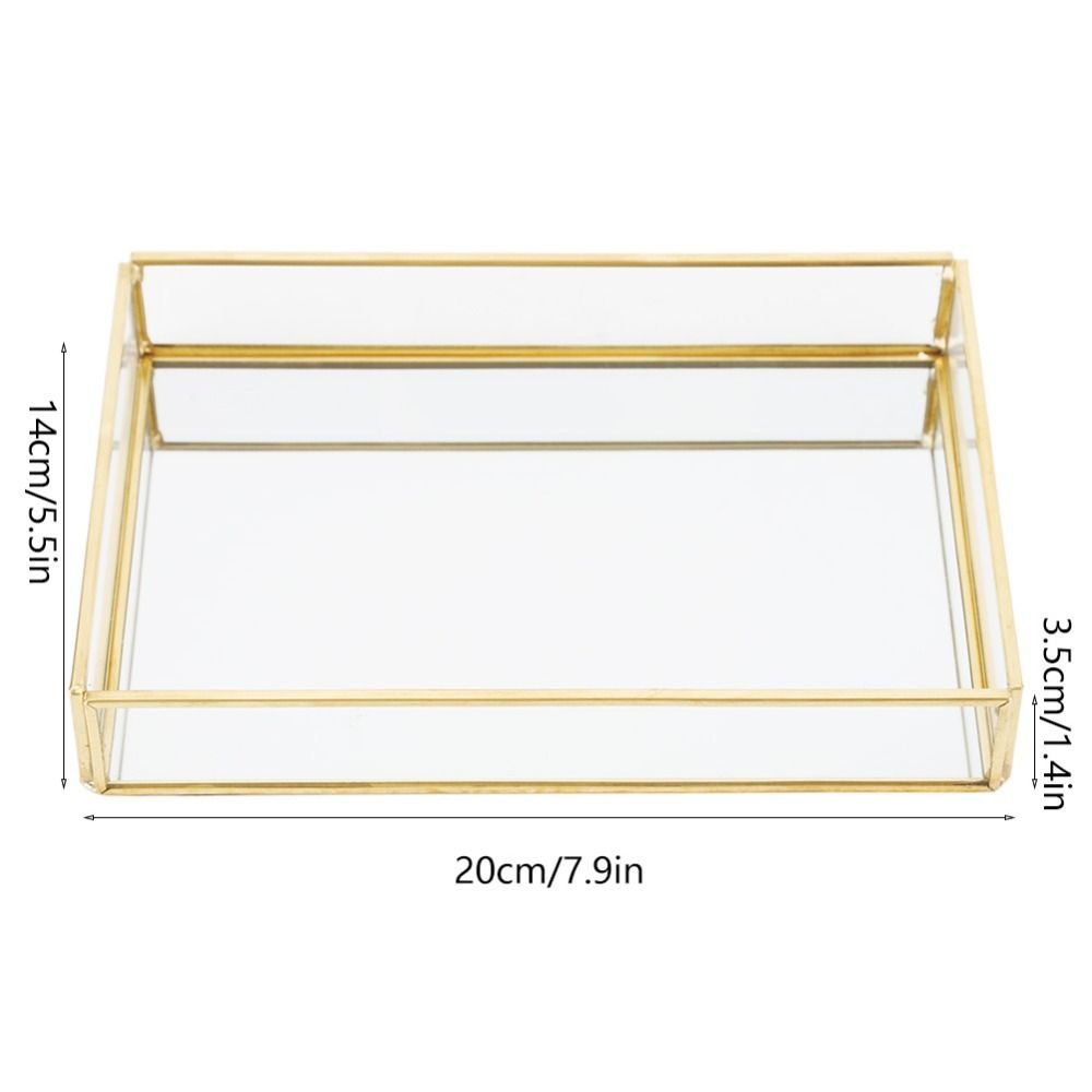 Vintage Metal Glass Storage Box Gold Rimmed Glass Jewelry Display Box Translucent Compartments Rectangular Gold Tray