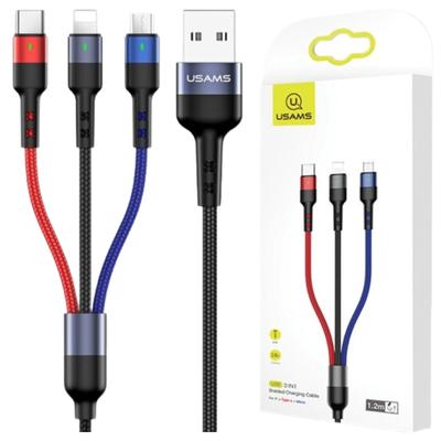 USAMS Плетеный кабель U26 3-в-1 0,35 м 2А быстрая зарядка (Молния/МикроUSB/USB-C) Sj410Usb01 (Us-Sj410)
