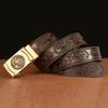 Male Belt Genuine Leather Belt for Men Carving Pattern Automatic Buckle Belt Strap for Jeans