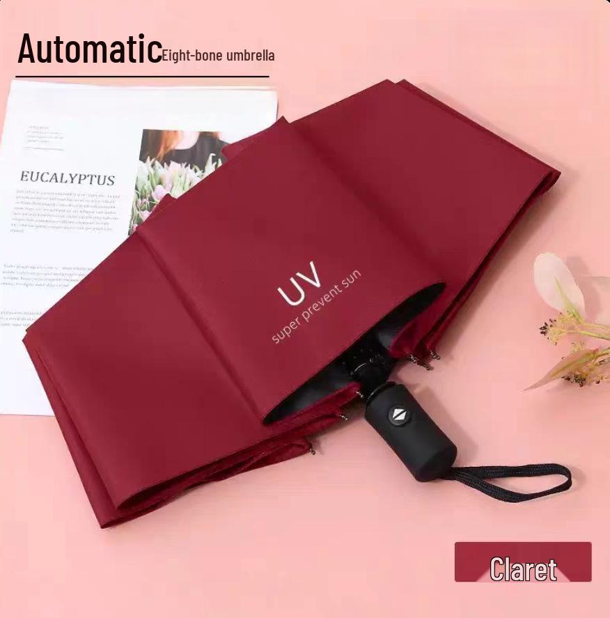 Летний УФ Автоматически Складывающийся Черный Зонт от Солнца/Дождя Двойного Назначения с Печатью Логотипа