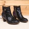 Johnature Зимняя обувь с принтом, женские ботинки, ботинки из натуральной кожи на молнии с круглым носком, этнические шитье, ботинки ручной работы на кружевной платформе ручной работы