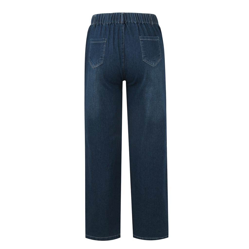 Women's Fashion Casual Pencil Pant Solid Color Elastic Waist Pocket Tie Jeans