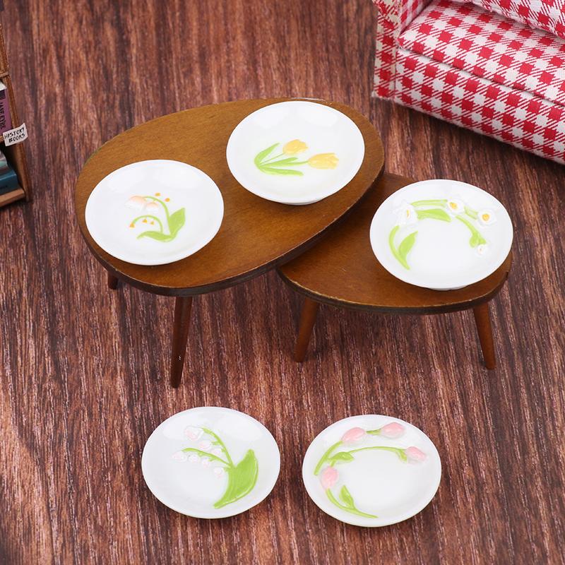 5 шт. 1:12 кукольных домиков, имитация миниатюрных тарелок с рельефным рисунком тюльпана, модель кукольного домика, украшение для кухни, аксессуары для кукольного дома