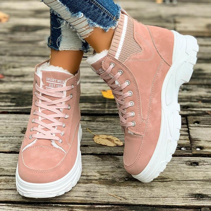 2024 Большие размеры Женская обувь Ботильоны женские Ботильоны на платформе Повседневные ботинки Женские туфли с круглым носком Средний каблук спереди Шнуровка Теплые женские туфли