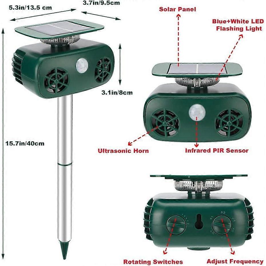 Waterproof Solar Ultrasonic Cat Repeller Outdoor Cat Repeller with Flashing LED Ultrasonic Animal Repeller for Dogs Squirrels Birds Wild Animals
