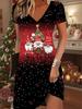 Fashion Women's V Neck Short Sleeve  Christmas Snowman Printed  Dress Sex Short Skirt Dresses
