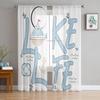 Blue Boat Anchor Lake Life Window Treatment Tulle Modern Sheer Curtains for Kitchen Living Room the Bedroom Curtains Decoration