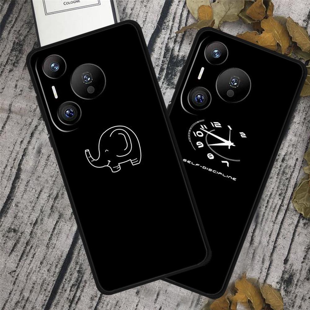 Совместимо с Huawei Pura 70 Pro: Черный мягкий ТПУ чехол для телефона с простыми линиями