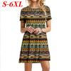S-6XL Плюс Размер Винтаж Цветочный Принт Платье Женщин Бохо Мини Платья Лето Короткий Рукав Свободное Платье Повседневный Сарафан Для Женщин