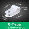 100PCS Cable Clips R-Type Nylon Clamp Plastic White Hose Fasteners Durable Mount Fix Hardware Electrical Fitting Wire Management