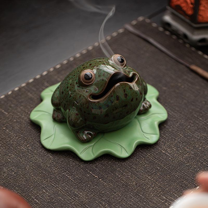 Ding Gua Gua Ceramic Frog Incense Burner - Zen Style Aroma Diffuser Ornament for Home
