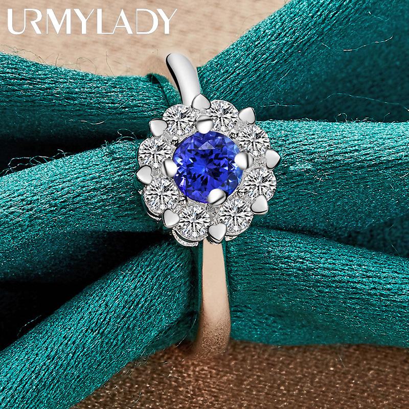 Кольцо из стерлингового серебра 925 пробы с синим цирконом 7-10 # для женщин, модные ювелирные изделия