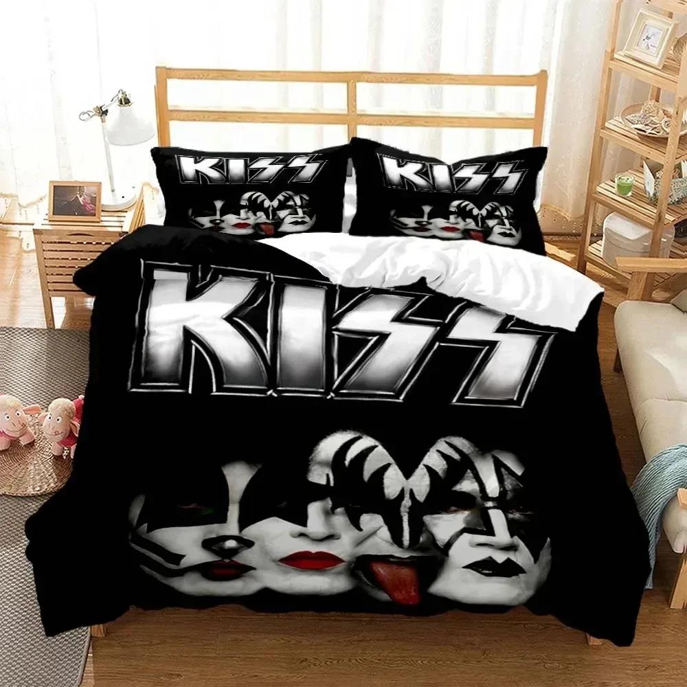 Kuss Band Rock 3D-печатное постельное белье для мальчиков Комплект постельного белья размера Queen Мягкое и удобное Комплект постельного белья размера King