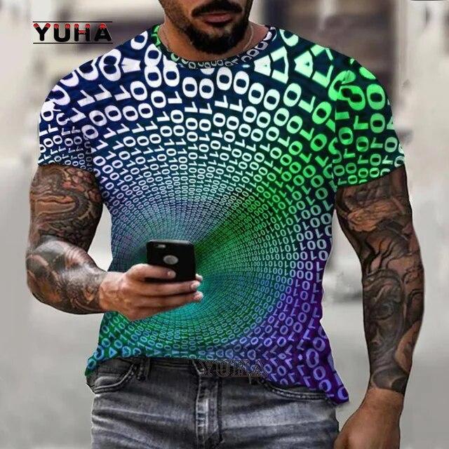 Красочная мужская футболка с абстрактным 3D принтом и коротким рукавом, уличная модная повседневная спортивная футболка большого размера 100-6XL