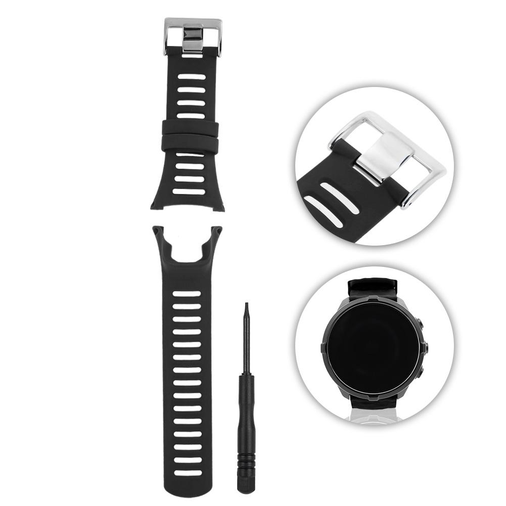 Rubber Wristwatch Strap Watchband for Suunto Ambit1 2 3 Watch (Black   Silver)
