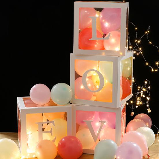 4 шт. коробка для воздушных шаров, сборка своими руками, прозрачная бумажная коробка, коробка для воздушных шаров с буквами, многоразовая штабелируемая кубическая декоративная коробка для вечеринки, свадьбы, дня рождения